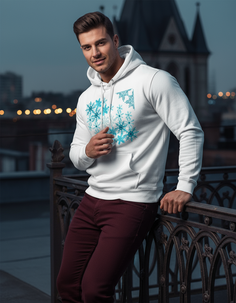 Turquoise Snowflake Designer Hoodie